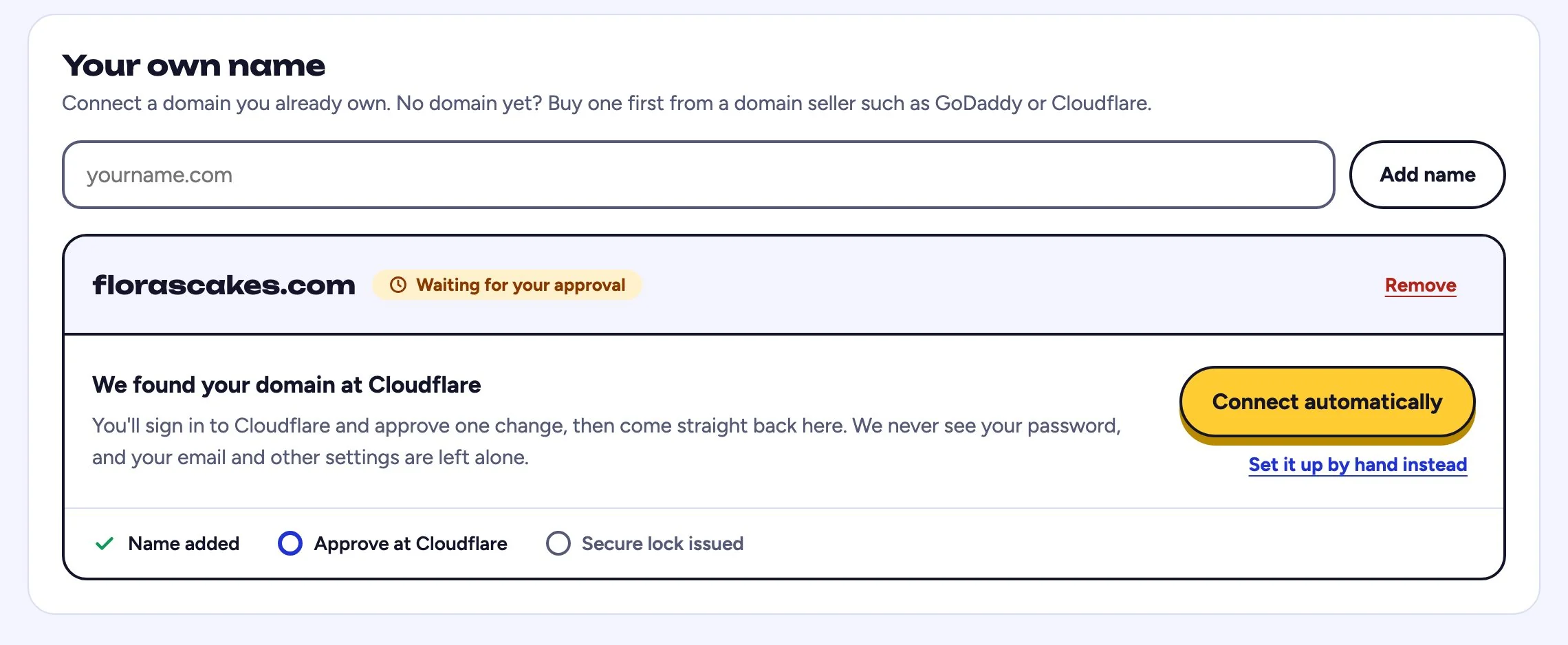 Screenshot: the Your own name card.