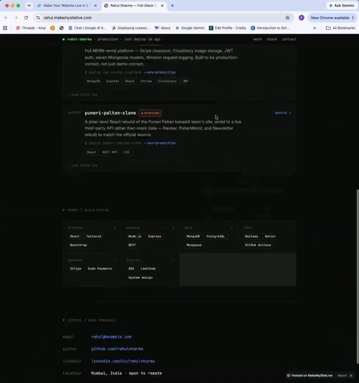 Frame from the video: the published site open and live in the browser
